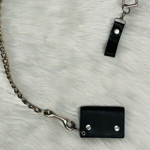 Genuine Black Leather Chain Wallet & Belt Loop - Trifold Wallet w/ 36” Chain